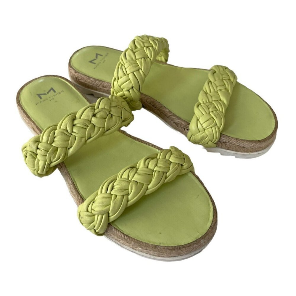 Marc Fisher  Women's Sz 7.5 Jaimee Citrus Green Leather Braided Slip On Sandals